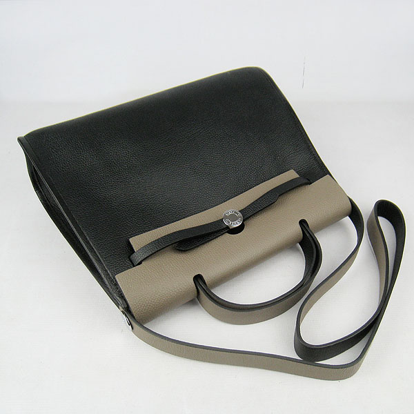 7A Replica Hermes Black/Grey Kelly 32cm Togo Leather Bag 60667